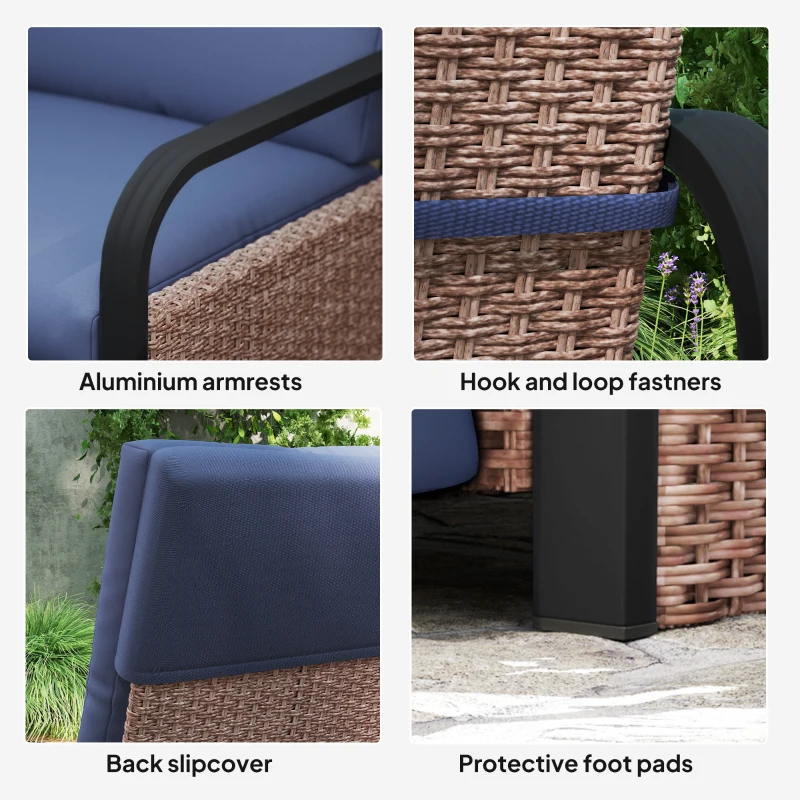 Best 140° Reclining Rattan Armchair - Brown/Blue - Image 8