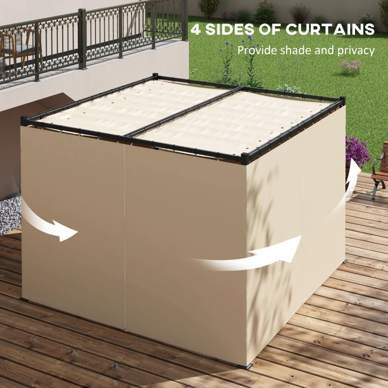 Best 3 x 3(m) Retractable Pergola, Garden Gazebo Shelter with Curtains, for Grill, Patio, Deck, Beige - Image 5
