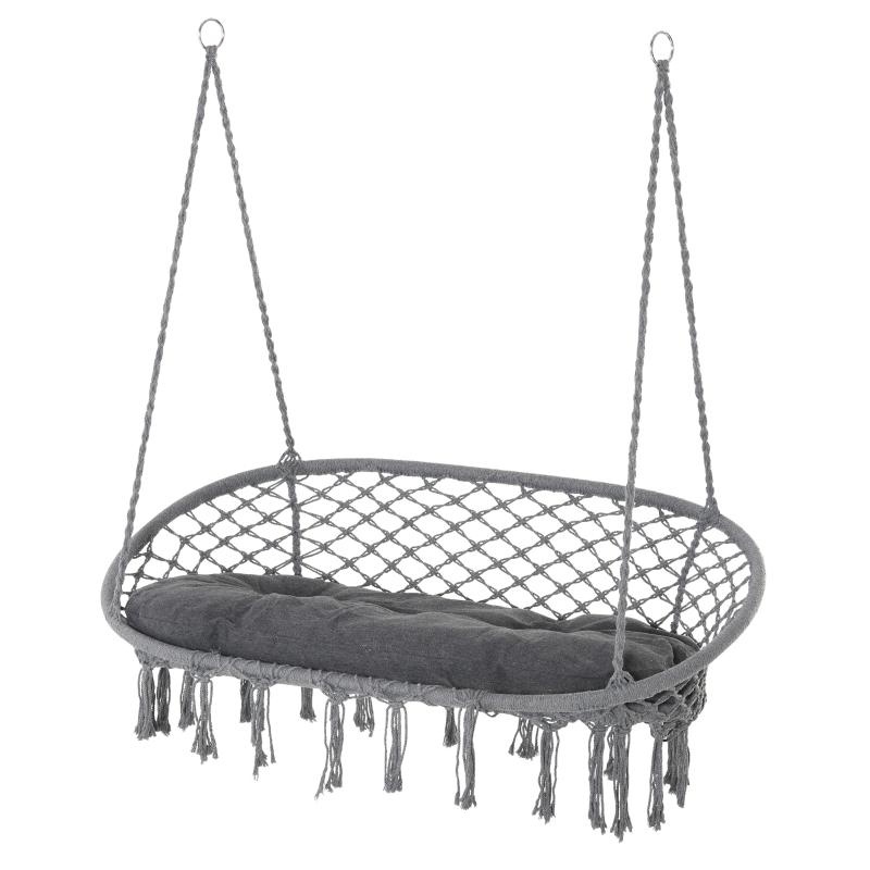 Best Two-Seater Boho Macrame Hammock Swing - Grey - Image 11