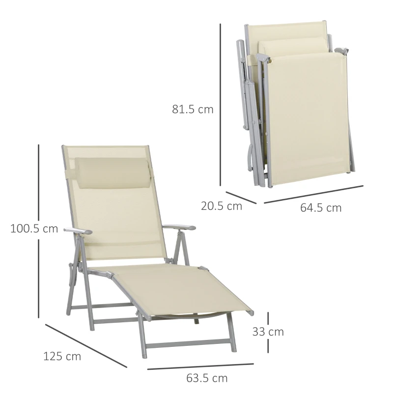Best Steel Fabric Sun Lounger Outdoor Folding Chaise Lounge Chair Recliner with Portable Design & 7 Adjustable Backrest Positions - Beige - Image 3