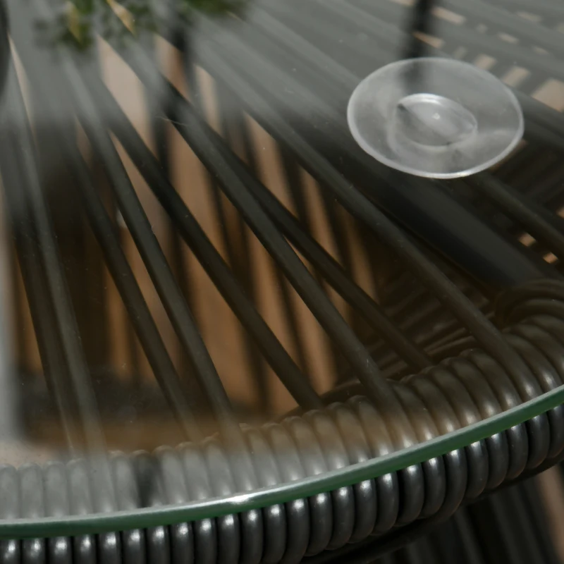 Best Round End Table, Rattan Side Table, Hollow Drum Design Coffee Table w/ Glass Tabletop for Patio, Garden, Balcony Black - Image 8