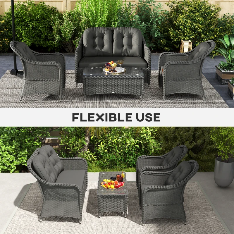 Best Four-Piece Rattan Sofa Set, with Glass-Top Table - Light Grey - Image 7
