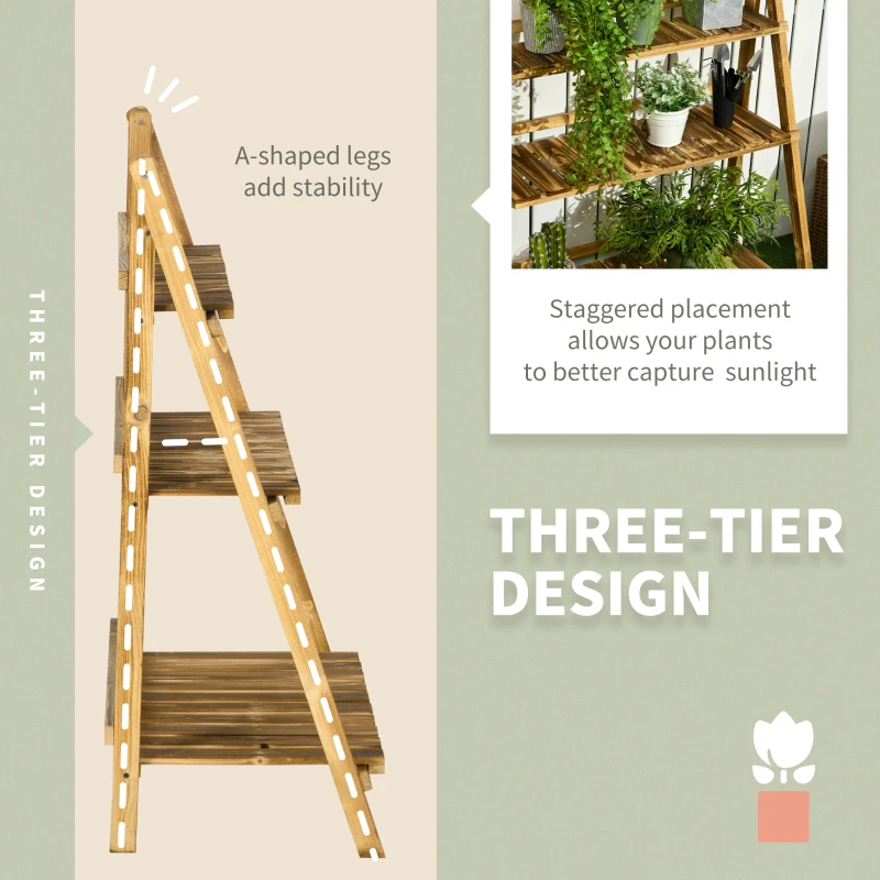 Best Wooden Folding Flower Pot Stand 3 Tier Garden Planter Display Ladder Gardener Storage Shelves Rack Herb Holder (80L x 37W x 93H cm) - Image 5
