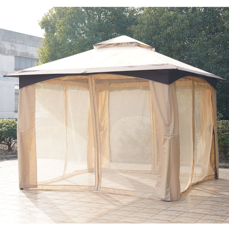 Best 3.2 x 3.2m Garden Gazebo, Double Roof Outdoor Gazebo Canopy Shelter with Netting, Solid Steel Frame for Garden, Lawn, Backyard and Deck - Image 9