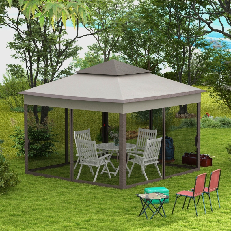 Best 3.25 x 3.25m Pop Up Gazebo, Double-roof Garden Tent with Netting and Carry Bag, Party Event Shelter for Outdoor Patio, Brown and Grey - Image 10