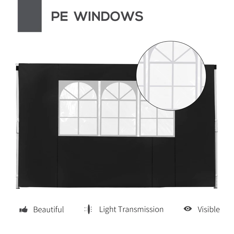 Best 3 Meters Gazebo Replaceable Exchangeable Side Panel Wall Panels Walls With Window, Black - Image 5