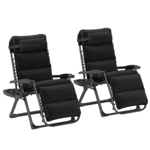 Best Set of Two Reclining Sun Loungers, with Cushion - Black