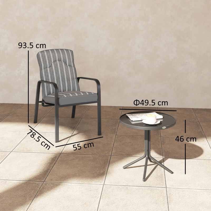 Best 3-Piece Patio Bistro Set, 5-Position Adjustable Recliner Garden Chairs and Tempered Glass Table, Garden Furniture Set with Cushions, High Back, Armrests, Metal Frame for Balcony Patio, Grey - Image 3
