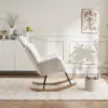 Teddy Fabric Rocking Chair with Tufted Upholstery, Padded Seat, Ergonomic Backrest, Ideal for Bedroom, Hallway, 102L x 70W x 105H cm, White - Image 5
