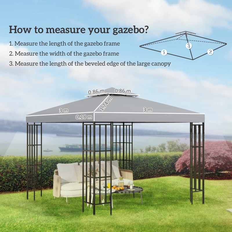 Best 3(m) Gazebo Top Cover Double Tier Canopy Replacement Pavilion Roof Light Grey - Image 3