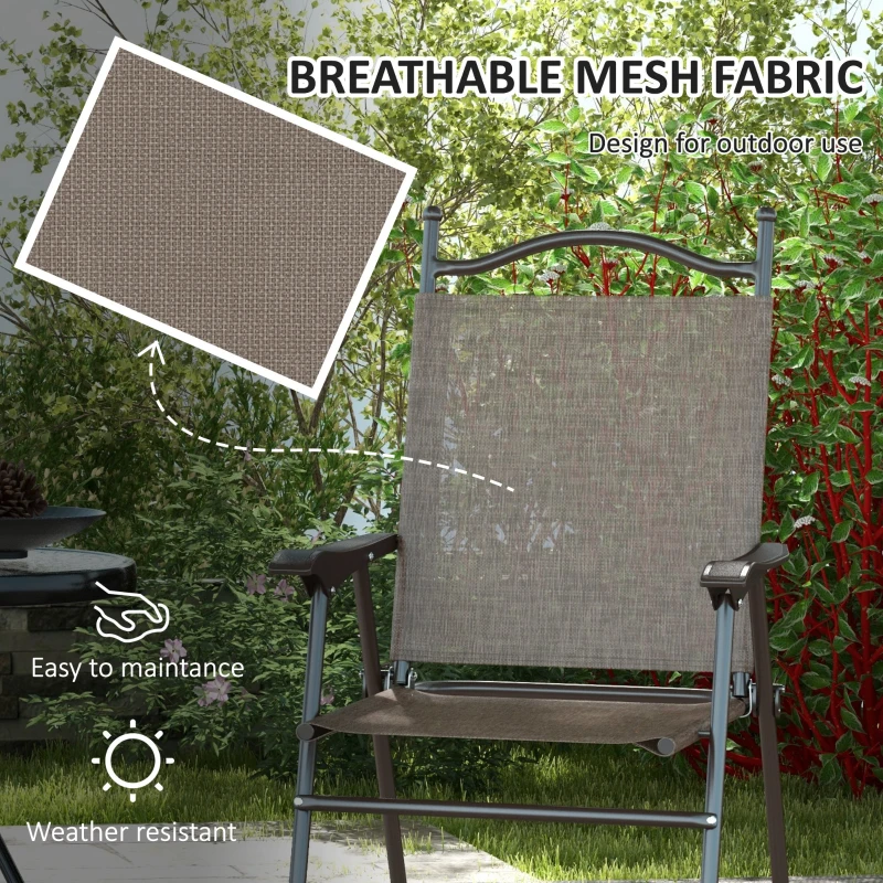 Best Set of Two Folding Garden Chairs, with Fabric Mesh Seats - Mixed Brown - Image 5