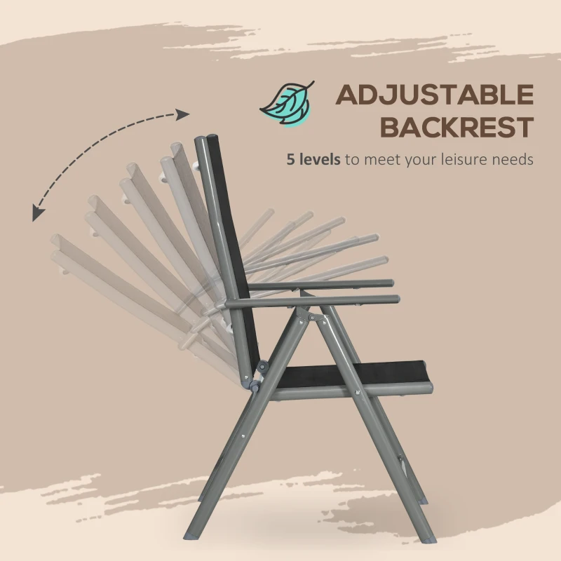 Best 7 Piece Garden Dining Set, Outdoor Table and 6 Folding and Reclining Chairs, Aluminium Frame, Tempered Glass Top Table, Texteline Seats, Black - Image 6