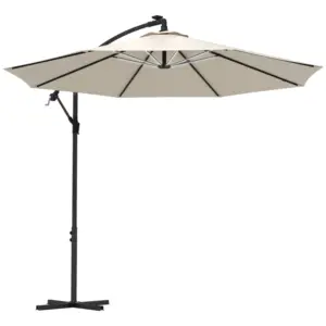 Best 3m Solar LED Light Offset Cantilever Parasol - Beige