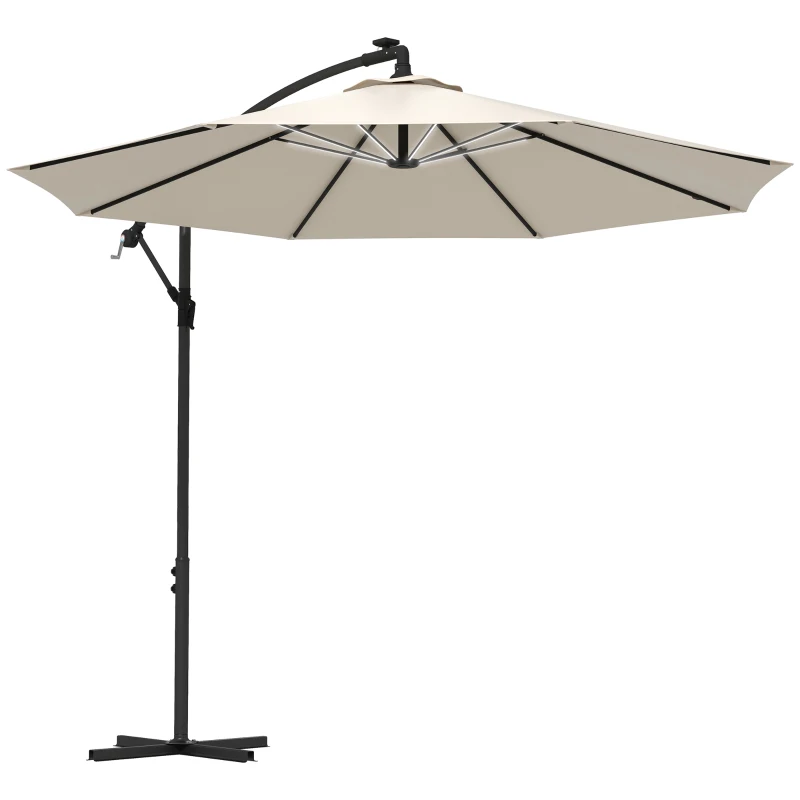 Best 3m Solar LED Light Offset Cantilever Parasol - Beige