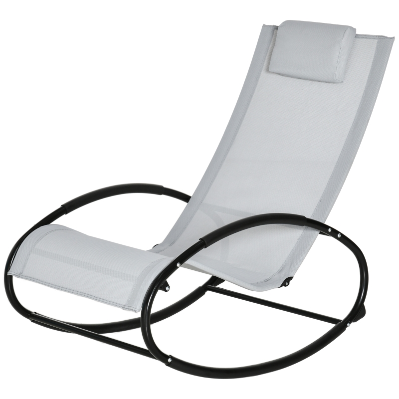 Best Outdoor Rocking Chair Sun Lounger Recliner Rocker with Texteline Fabric Patio Garden Relaxer with Pillow Grey - Image 11