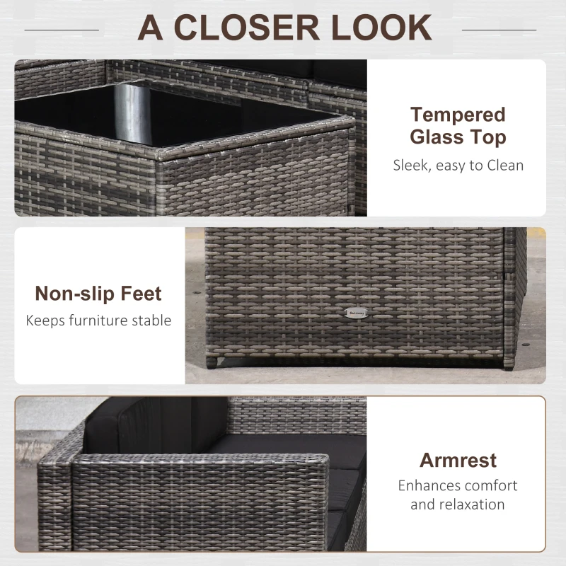 Best 6-Seater Rattan Sofa Furniture Set W/ Cushions, Steel Frame-Grey - Image 7