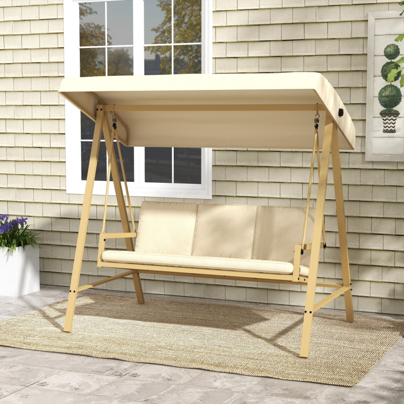 Best Three-Seat Garden Swing Chair, with Adjustable Canopy - Beige - Image 10