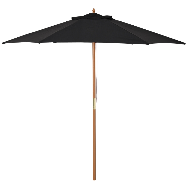 Best Wooden Garden Umbrella Sun Shade with Top Vents, Bamboo Ribs and Sturdy Wood Pole, Black