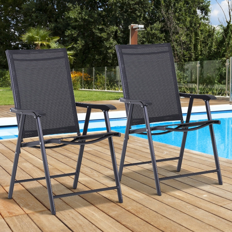 Best Steel Frame Set of 2 Foldable Outdoor Garden Chairs Black - Image 12