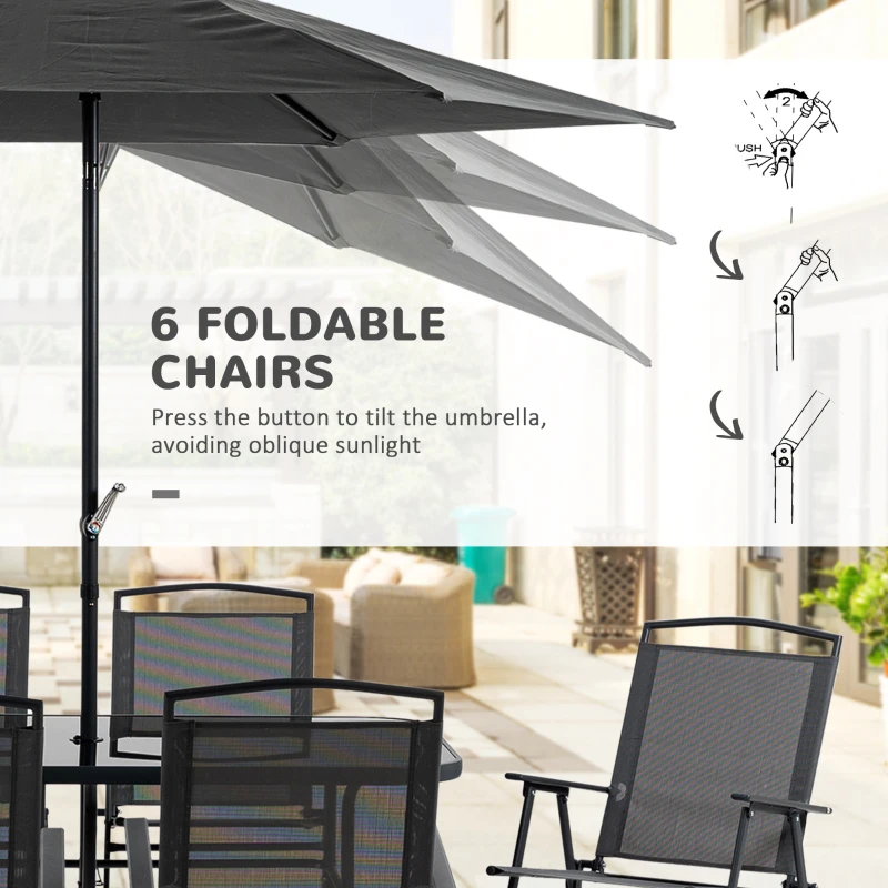 Best Eight-Piece Garden Dining Set, with Chairs, Table and Parasol - Black - Image 6