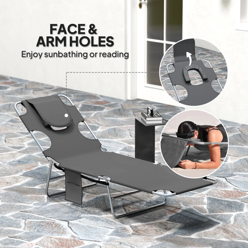 Best Reclining Face Hole Sun Lounger - Dark Grey - Image 5