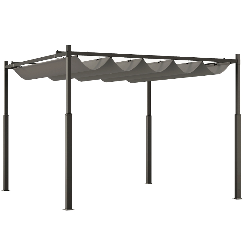 Best 3 x 3(m) Metal Pergola with Retractable Roof and Magnetic Fixture, Outdoor Gazebo Garden Pergola Kit Sun Shade Canopy, UPF30+, 80mm Metal Column, Grey