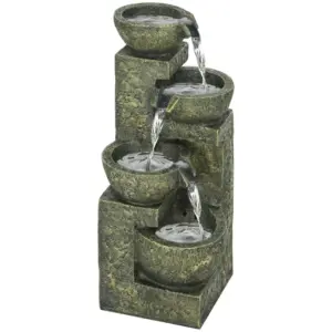 Best Garden Water Feature Waterfall Fountain with 4-Tier Stone Look Bowls, Adjustable Flow, Black and Yellow