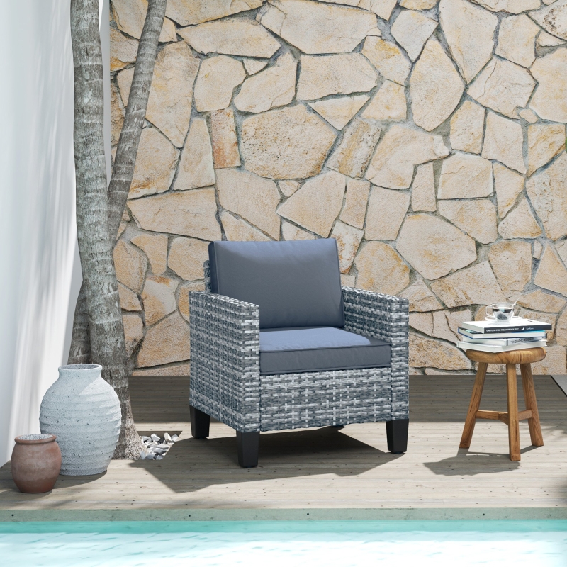 Best Single Rattan Armchair, with Cushions - Light Grey - Image 10
