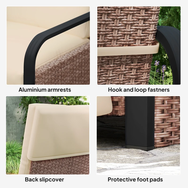 Best 140° Reclining Rattan Armchair - Brown/Khaki - Image 8