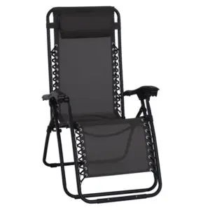 Best Zero Gravity Chair Metal Frame Texteline Armchair Outdoor Folding and Reclining Sun Lounger with Head Pillow for Patio Decking Gardens Camping, Black