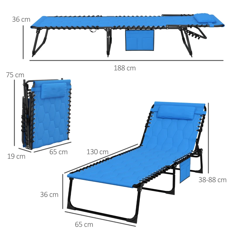 Best Padded Sun Lounger, with Five-Position Reclining Back - Blue - Image 3