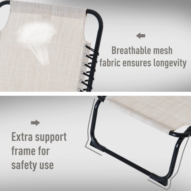 Best Foldable Sun Lounger, Outdoor 4 Level Adjustable Backrest Reclining Chaise Chair, Steel Frame Recliner Chair for Camping, Hiking, Cream White - Image 5