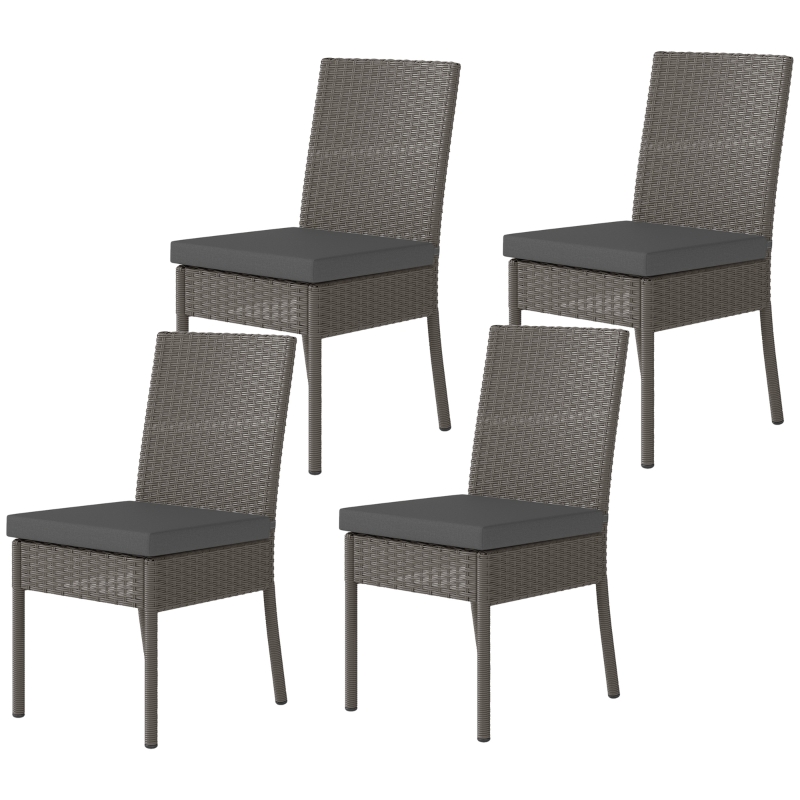 Best Set of Four Armless Rattan Garden Chairs - Dark Grey - Image 11