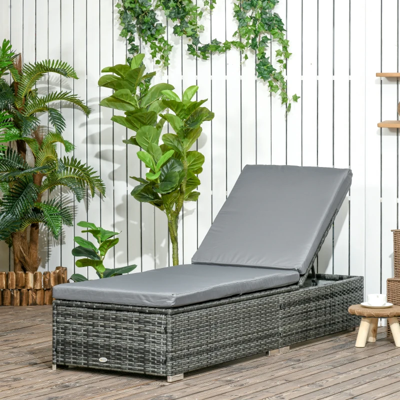 Best PE Rattan Sun Lounger, Five-level Adjustable Recliner Bed Chair with Soft Padded Cushion for Patio, Garden, Mixed Grey - Image 2