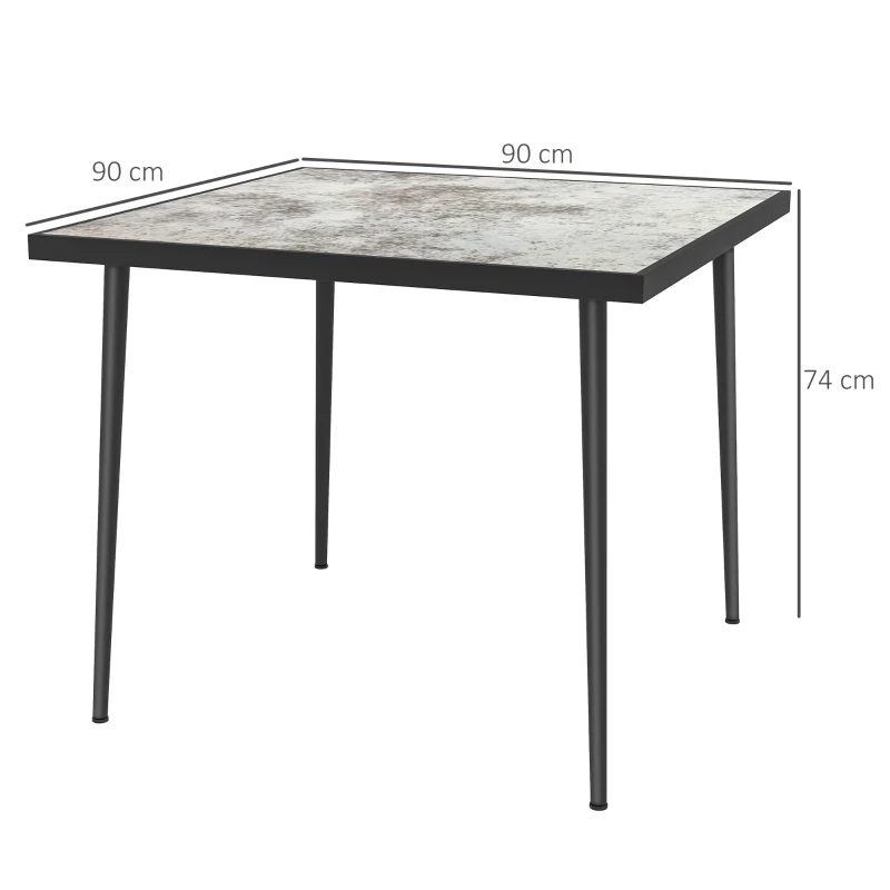 Best Square Garden Table, Outdoor Dining Table for 4 with Marble Effect Tempered Glass Top and Steel Frame for Patio, Grey - Image 3