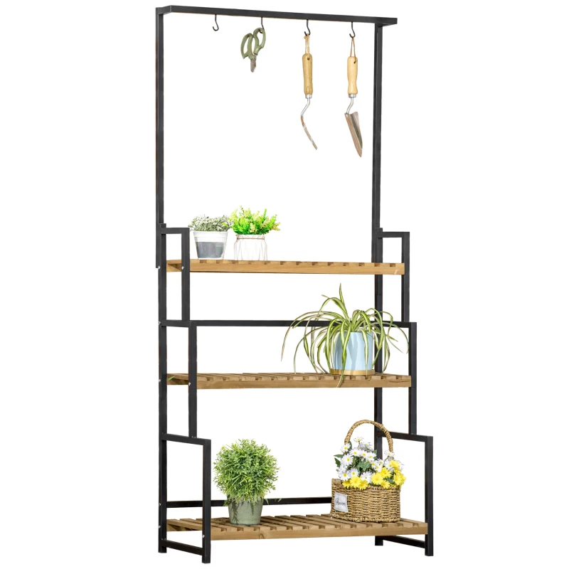 Best 3 Tiered Plant Stand with Hanging Hooks, Flower Rack Shelf for Indoor Outdoor Porch Balcony Living Room Bedroom