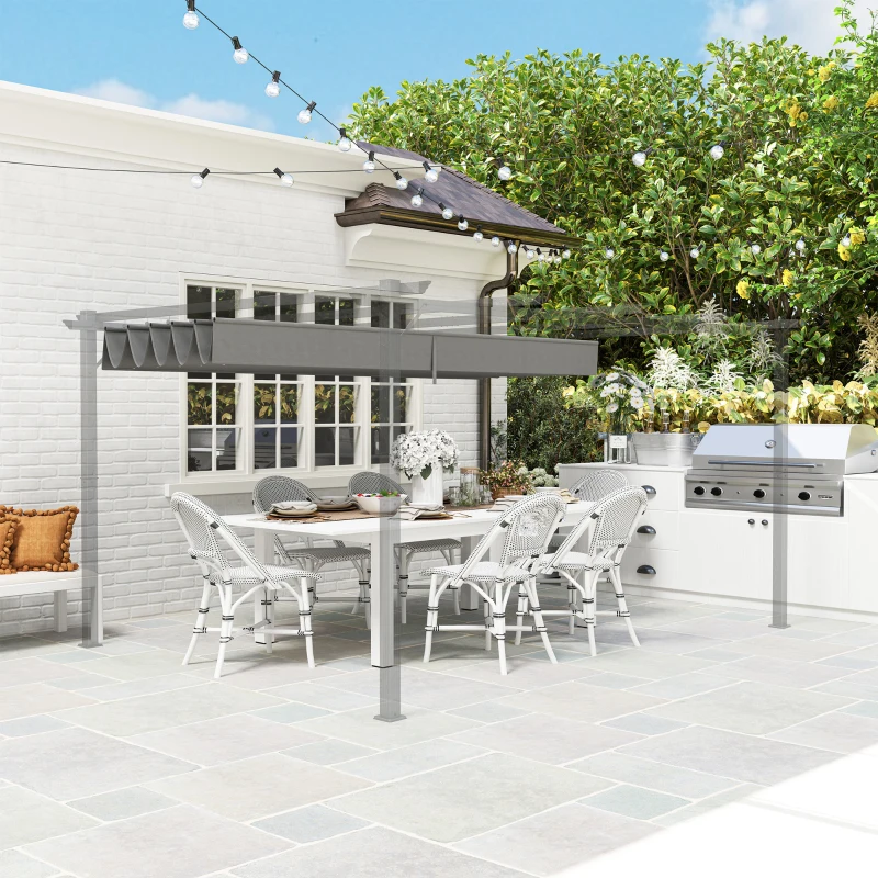 Best Retractable Pergola Shade Cover, Replacement Canopy for 4 x 3 (m) Pergola, Retractable Roof, Light Grey - Image 8