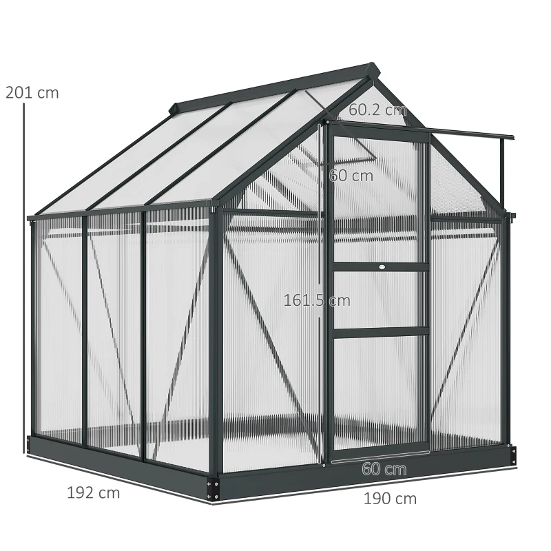 Best 6 x 6ft Polycarbonate Greenhouse, Large Walk-In Green House with Slide Door and Window, Garden Plants Grow House with Aluminium Frame and Foundation, Grey - Image 3