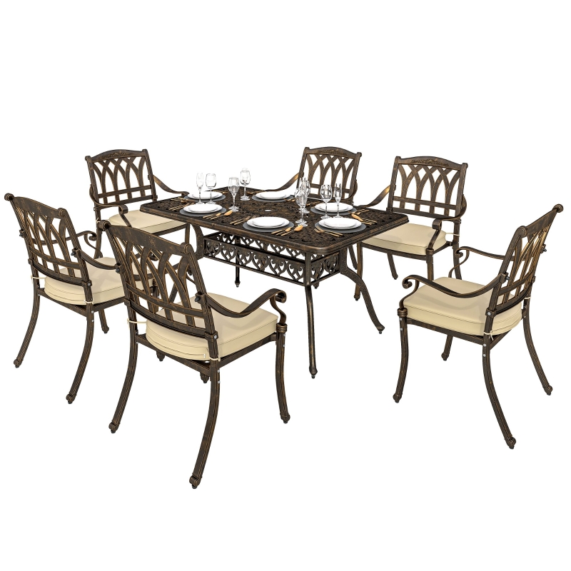 Best Seven-Piece Cast Aluminium Garden Dining Set - Bronze Tone - Image 10