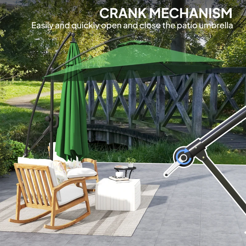 Best 3(m) Garden Cantilever Parasol with Cover and Wind Protection Strap, Round Overhanging Umbrella with Crank Handle and Tilt, Banana Patio Umbrella for Outdoor Sun Shade, UPF50+, Green - Image 8
