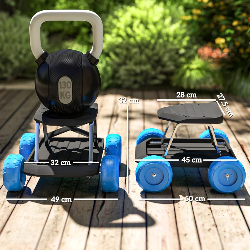 Best Garden Cart with Wheels, Garden Stool Trolley with Tool Tray, Rolling Garden Seat for Weeding, Planting, Blue - Image 3