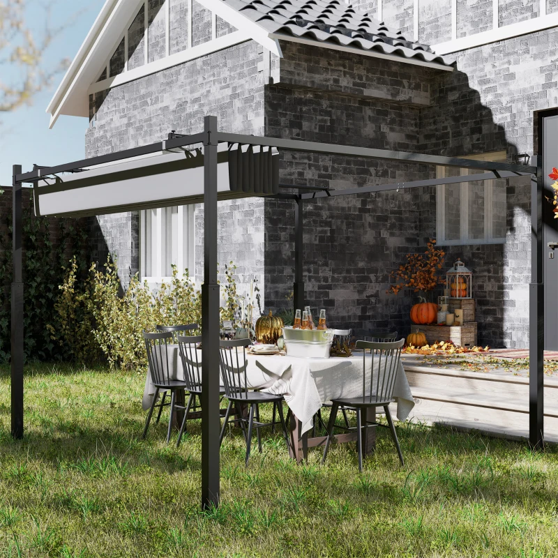 Best 3 x 3(m) Metal Pergola with Retractable Roof and Magnetic Fixture, Outdoor Gazebo Garden Pergola Kit Sun Shade Canopy, UPF30+, 80mm Metal Column, Grey - Image 2