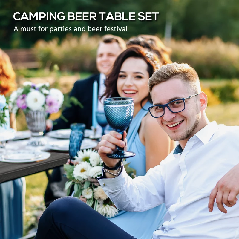 Best Folding Picnic Table with 2 Benches, 3-Piece Portable Garden Furniture Set for 4, Dining Table Set with Plastic Top, Steel Frame, Dark Grey - Image 5