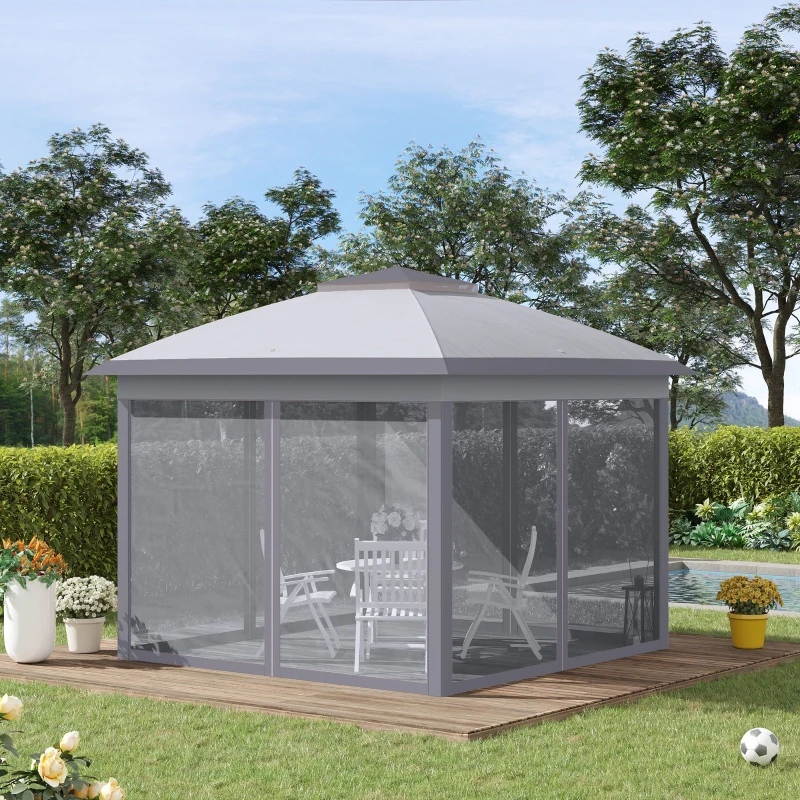 Best 3.3 x 3.3m Pop Up Gazebo, Double Roof Foldable Canopy Tent with Zipped Mesh Sidewalls, Height Adjustable and Carrying Bag, Event Tent for Patio Garden, Grey - Image 2