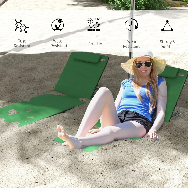 Best Set of Two Metal Frame Beach Chairs, with Reclining Backs - Green - Image 4
