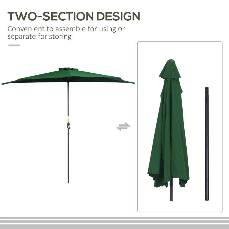 Best 3(m) Half Parasol, Semi Round Umbrella with Metal Frame, Crank Handle for Balcony, Garden, Green - Image 4