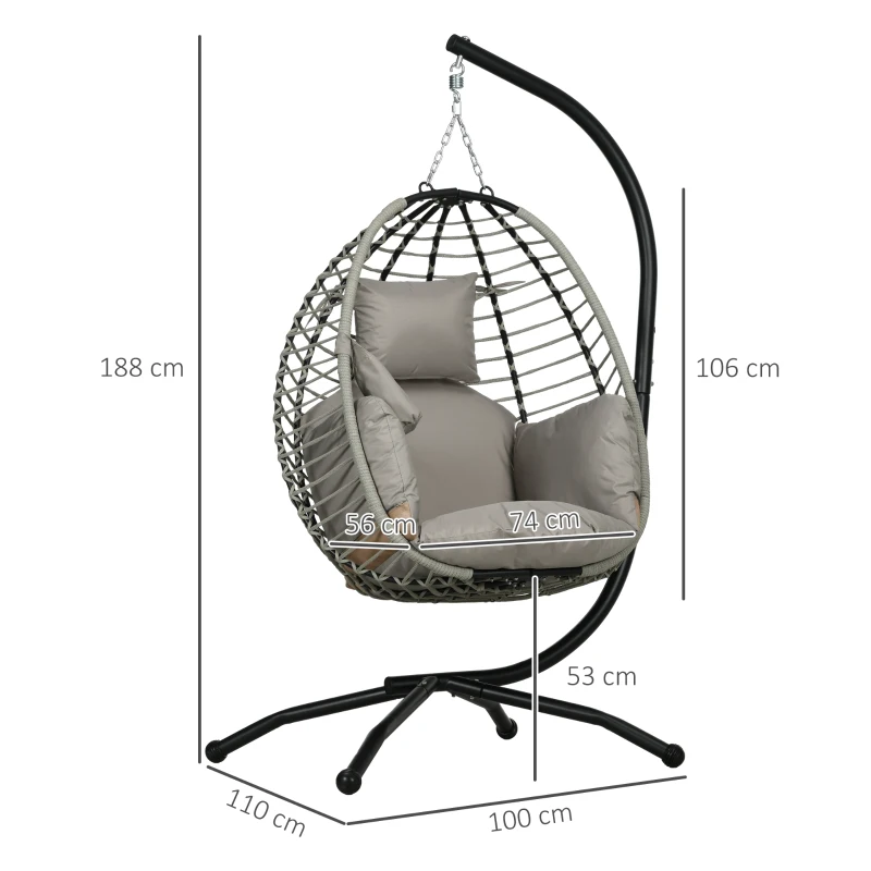 Best Single Rattan Hanging Egg Chair, with Seat Cushion - Grey - Image 3