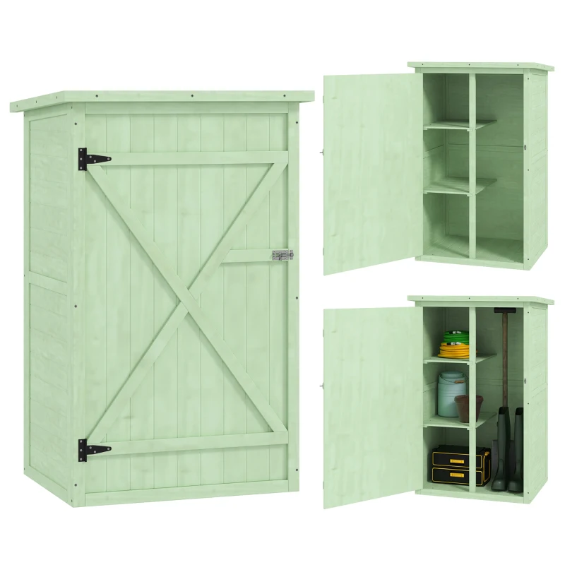 Best Wooden Small Shed, Garden Storage Shed with Shelves and Bolt Latch, 75L x 56W x115H cm, Green