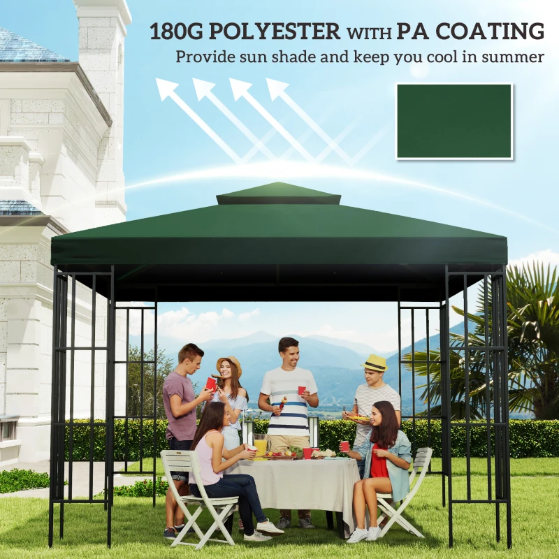 Best 3(m) Gazebo Top Cover Double Tier Canopy Replacement Pavilion Roof Dark Green - Image 6