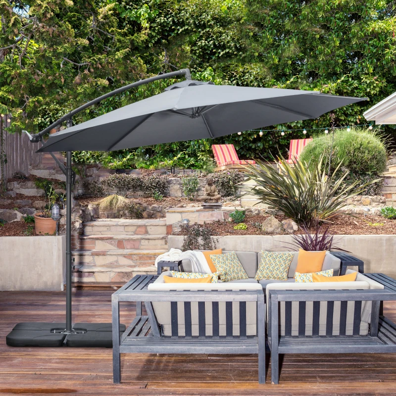 Best 3(m) Garden Parasol Sun Shade Banana Umbrella Cantilever with Crank Handle, Cross Base Dark Grey - Image 2